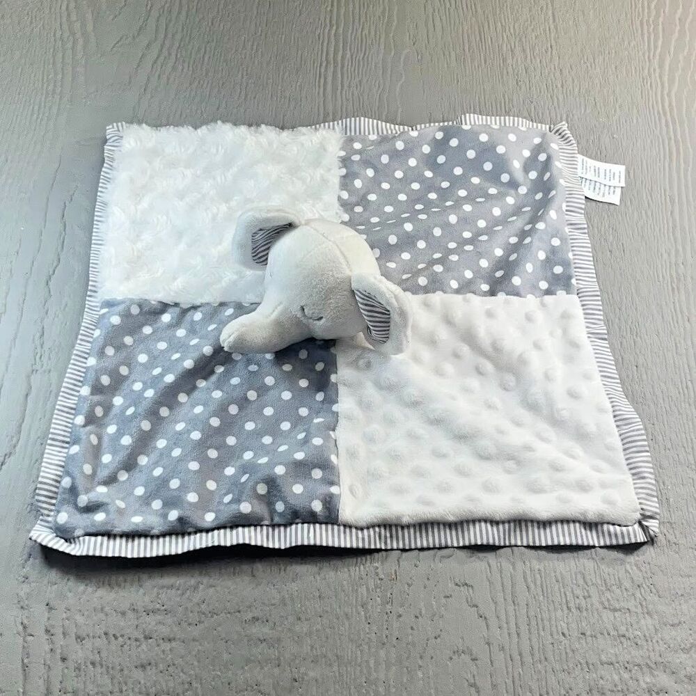 Crown & Ivy Baby Gray / White Elephant Lovey Security Blanket Fluffy & Polka Dot - Picture 2 of 12